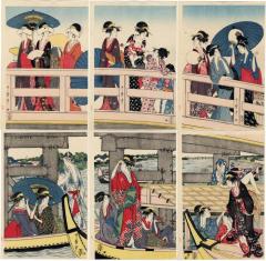 Goyo's copy of Utamaro's <i>Ryōgokubashi no ue, shita</i> ('On top and beneath Ryōgoku Bridge')