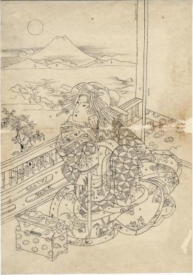 Preparatory Drawing of a Parody of Zhu Wu the Divine Strategist, Hanaogi of the Oiya (<i>Shinkigunshi Shubu no mitate, Hanaogi no Ogiya</i>)