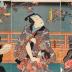 [Sawamura Chōjūrō V - 沢村長十郎 as] Suzuki Mondo (鈴木主水) and his daughter Otoku  - center panel of a triptych
