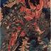 Keyamura Rokusuke (毛谷村六助) struggling with three kappa on a riverbank with another swimming in the river