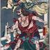 Genji chapter 21, The Maiden (<i>Otome</i> - 乙女): The nine-tailed fox woman (<i>Kayō-fujin</i> [花陽夫人]) terrorizing Prince Hanzoku (班足) and his servant from the series <i>Japanese and Chinese Parallels to Genji</i> (<i>Wakan nazorae Genji</i> - 和漢准源氏)