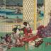 Autumn (<i>Aki</i> - 秋) from the series <i>The Four Seasons</i> (<i>Shiki no uchi</i> - 四季之内) - a Rustic Genji theme - Kodanji IV as Shinonome on the right, Kikujirō II as Tasogare in the center, and Kumesaburō III as Mitsuuji on the left