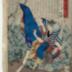 Kataoka Gadō II as Furuteya Hachirobei (古手屋八郎兵衛) on the right and Nakayama Bunshichi IV as Saiki Sukesaburō (才木助三郎)
